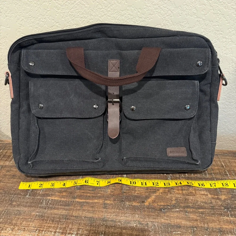 BAOSHA Messenger Bag Mens Black Canvas Laptop Briefcase Office Work Casual OS